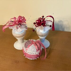 Pink and White Decorative Handmade Sequin and Satin Ornaments